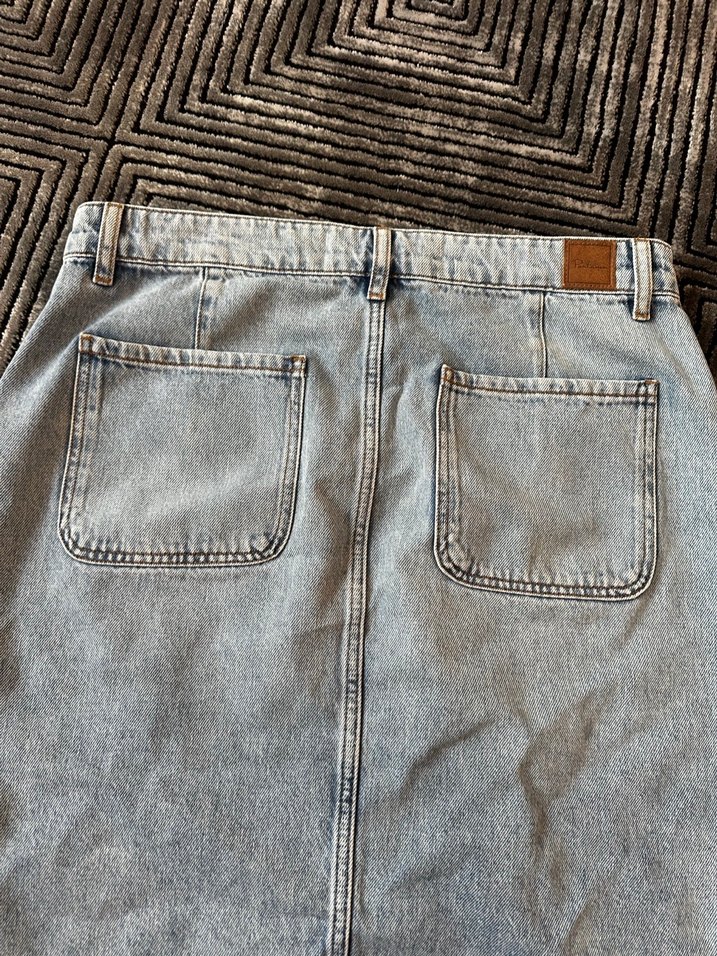 Düğmeli açık mavi kot Midi Etek - Görsel 5