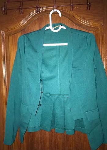 Kadın Yeşil Düğmeli Midi Blazer