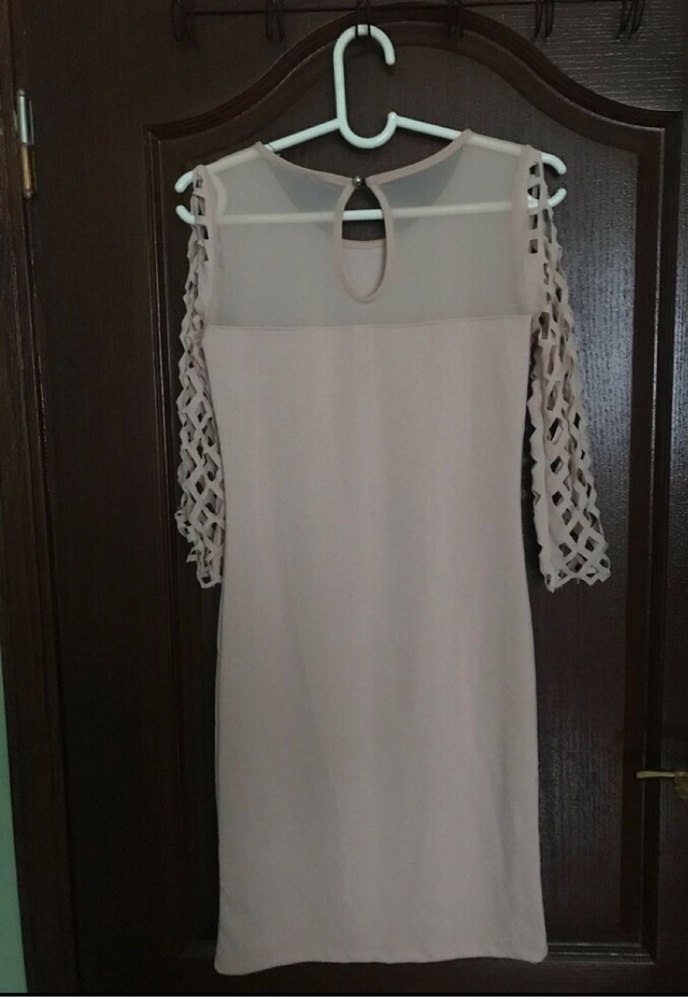 Bej Midi Dantel Kollu Kadın Elbise - Görsel 2