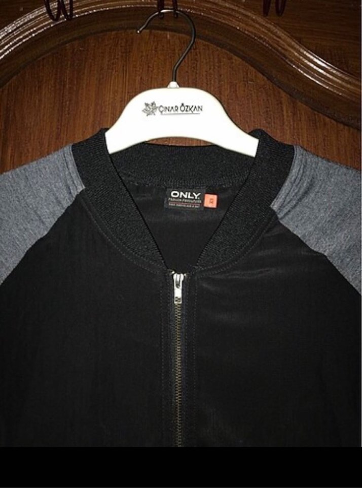 Only Gri Siyah Fermuarlı Kadın Spor Ceket - Görsel 2