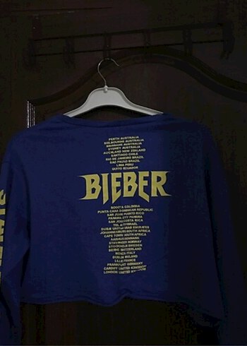 H&M Justin Bieber Mavi Uzun Kollu Crop Sweatshirt - Görsel 2