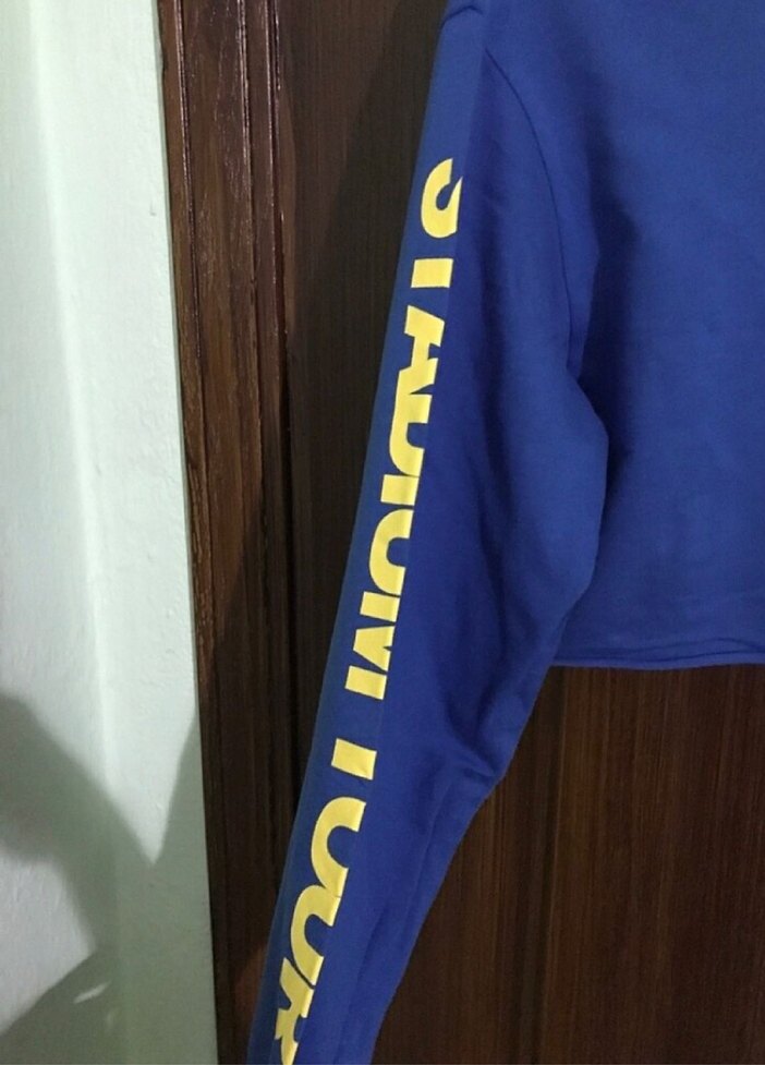 H&M Justin Bieber Mavi Uzun Kollu Crop Sweatshirt - Görsel 3