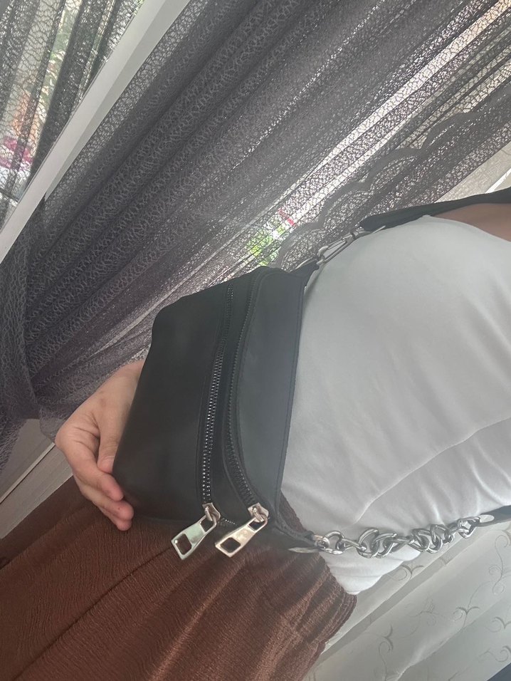 Siyah Deri Kadın Bel Çantası - Görsel 2