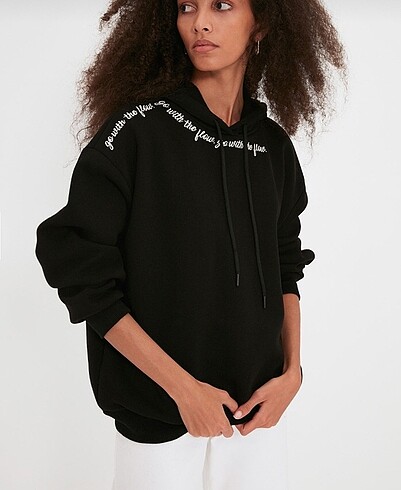 kapişonlu şardonlu örme sweatshirt