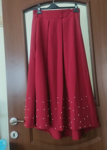 Bordo Pilili Uzun Kadın Etek - Görsel 3