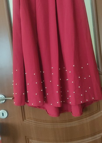 Bordo Pilili Uzun Kadın Etek - Görsel 5