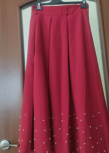 Bordo Pilili Uzun Kadın Etek - Görsel 6