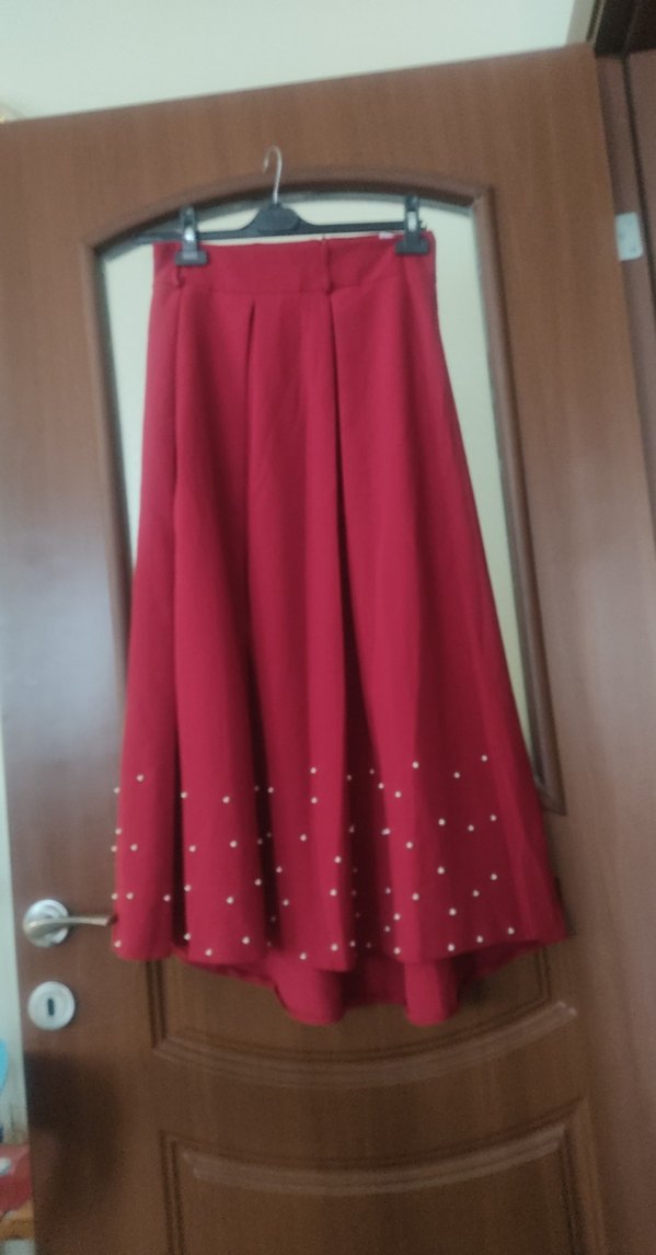 Bordo Pilili Uzun Kadın Etek - Görsel 2