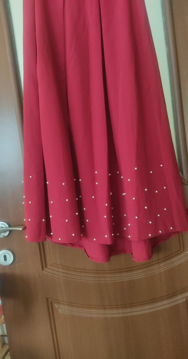 Bordo Pilili Uzun Kadın Etek - Görsel 5