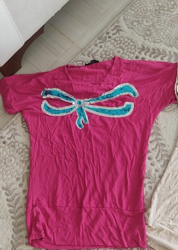 Dantel Detaylı Pembe Baskılı Hamile Tişörtü - Görsel 2