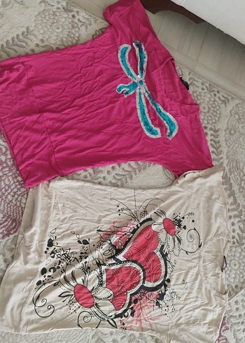 Dantel Detaylı Pembe Baskılı Hamile Tişörtü - Görsel 3