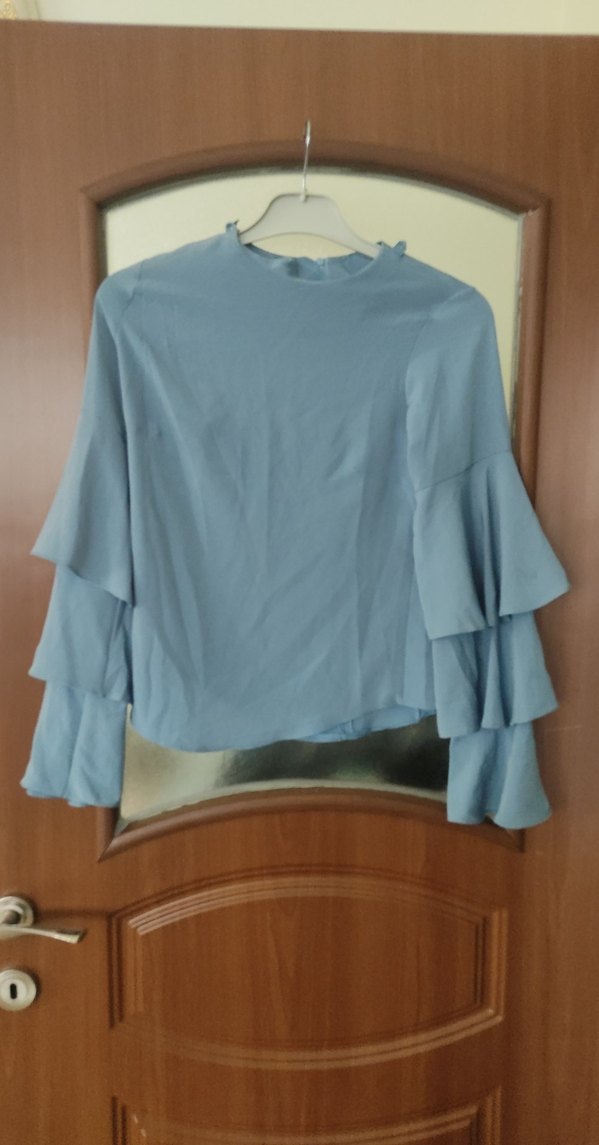 Mavi Renkli Uzun Kollu Fırfırlı Bluz - Görsel 2