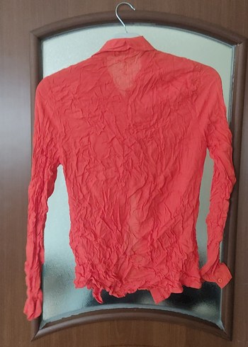 Nakışlı Kırmızı Uzun Kollu Keten Gömlek - Görsel 8