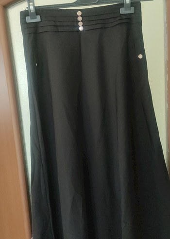 Düğmeli Siyah Uzun Salaş Etek - Görsel 3