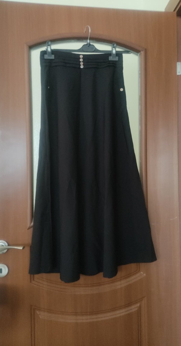 Düğmeli Siyah Uzun Salaş Etek - Görsel 2