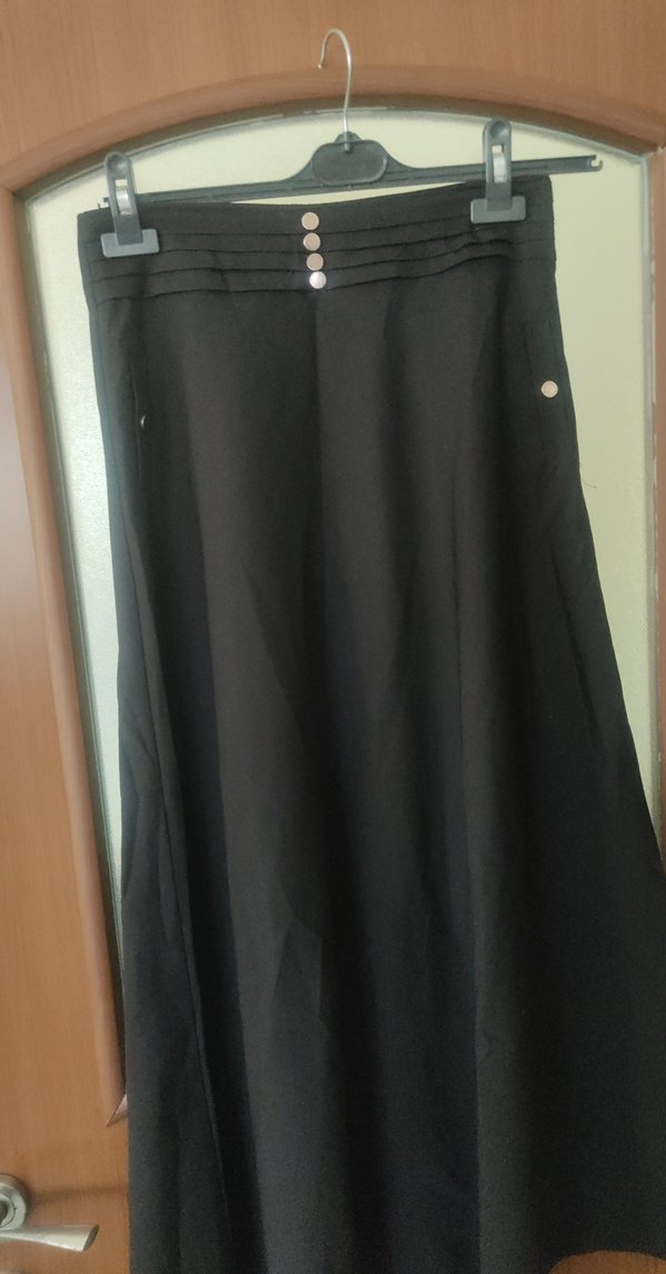 Düğmeli Siyah Uzun Salaş Etek - Görsel 3