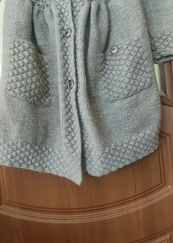 Gri Uzun Örgü Kadın Hırka - Görsel 3