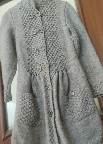 Gri Uzun Örgü Kadın Hırka - Görsel 4