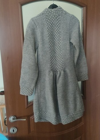 Gri Uzun Örgü Kadın Hırka - Görsel 6