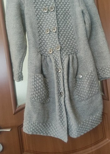 Gri Uzun Örgü Kadın Hırka - Görsel 2