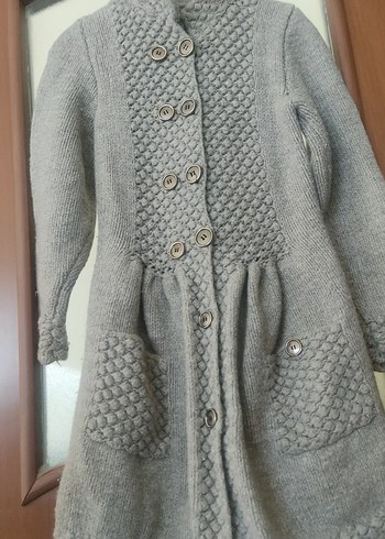 Gri Uzun Örgü Kadın Hırka - Görsel 5