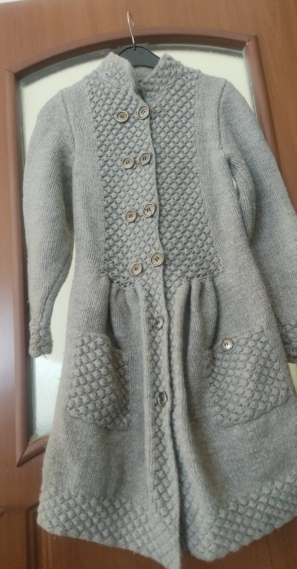 Gri Uzun Örgü Kadın Hırka - Görsel 5