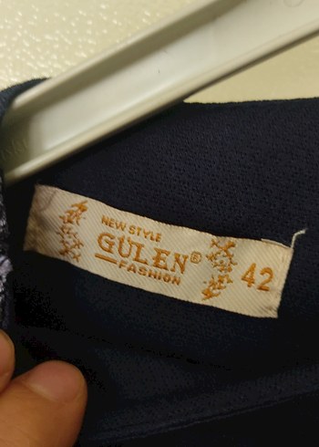 Düğmeli Lacivert Nakışlı Uzun Elbise - Görsel 8