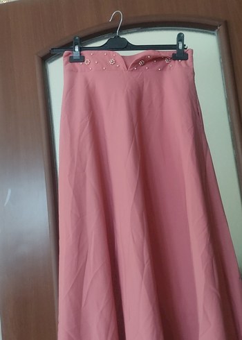 Pembe Uzun Drapeli Kadın Etek - Görsel 4