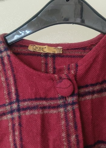 Bordo Kareli Uzun Kadın Kaban - Görsel 5