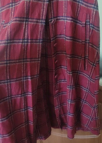 Bordo Kareli Uzun Kadın Kaban - Görsel 7