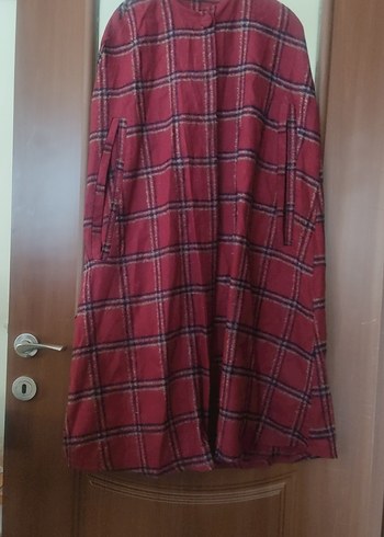 Bordo Kareli Uzun Kadın Kaban - Görsel 2