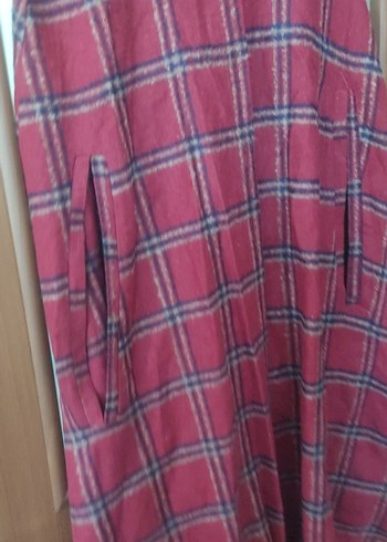 Bordo Kareli Uzun Kadın Kaban - Görsel 4