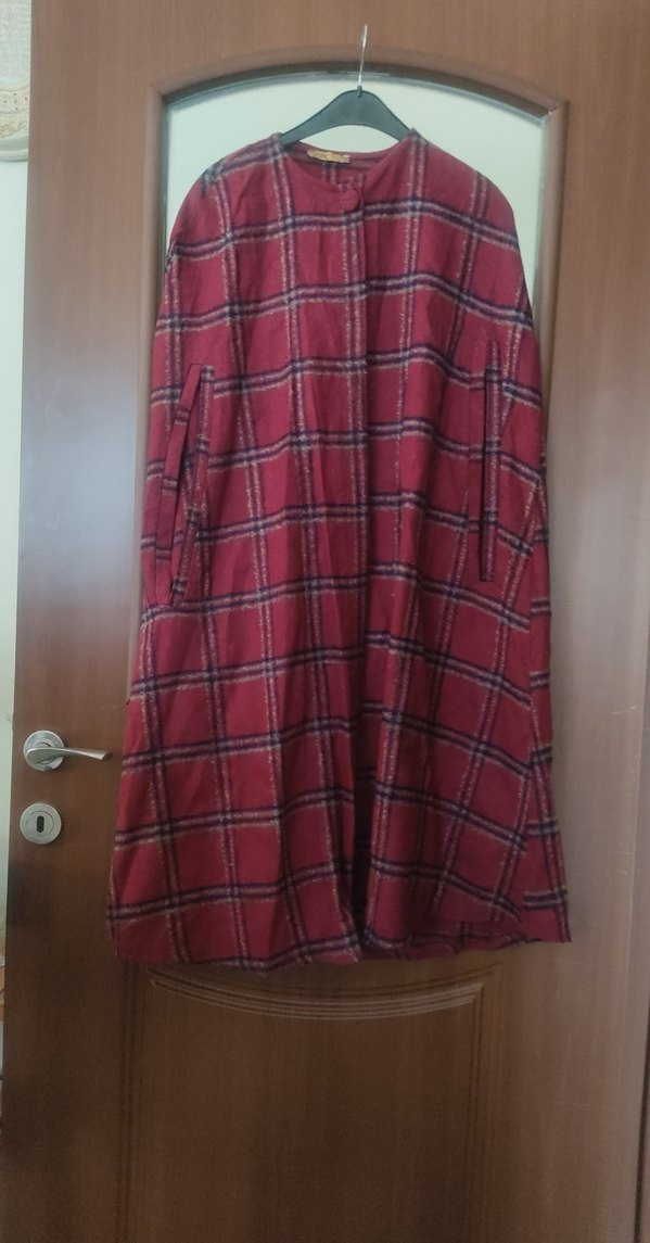 Bordo Kareli Uzun Kadın Kaban - Görsel 2