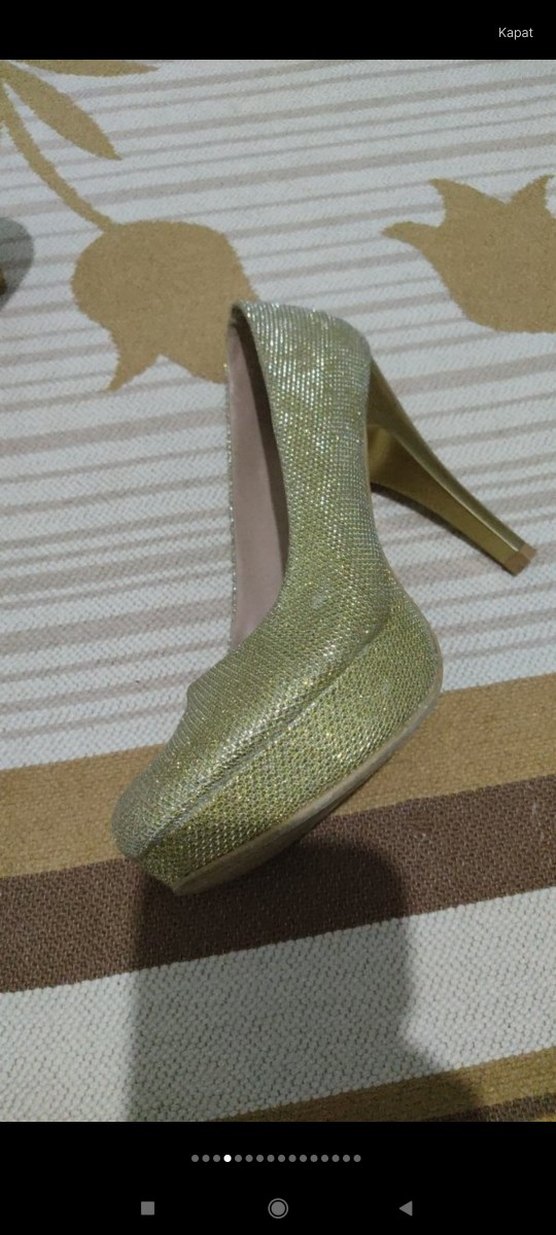 Altın Renkli Parlak Topuklu Kadın Abiye Ayakkabı - Görsel 5