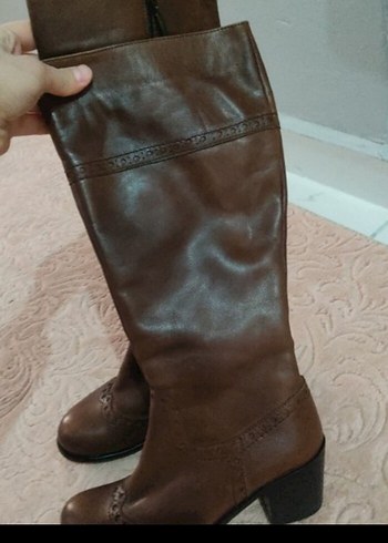 vintage Kahverengi Deri Tokalı Dizüstü Kadın Çizme - Görsel 10