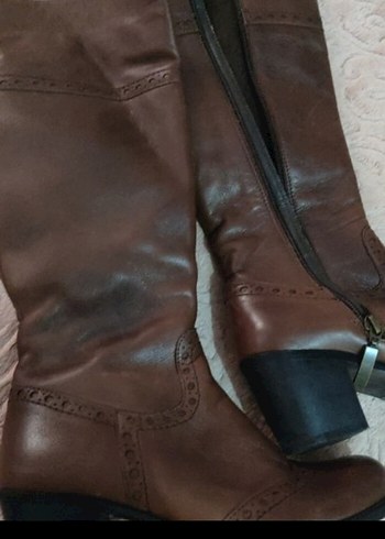 vintage Kahverengi Deri Tokalı Dizüstü Kadın Çizme - Görsel 6