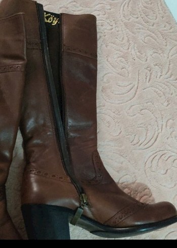 vintage Kahverengi Deri Tokalı Dizüstü Kadın Çizme - Görsel 5