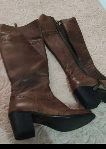 vintage Kahverengi Deri Tokalı Dizüstü Kadın Çizme - Görsel 2