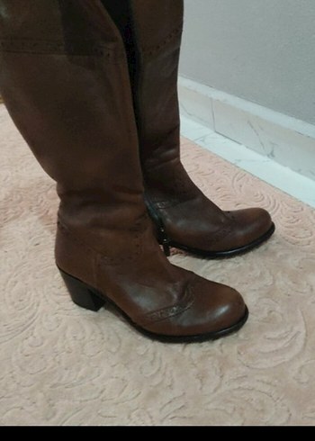 vintage Kahverengi Deri Tokalı Dizüstü Kadın Çizme - Görsel 3