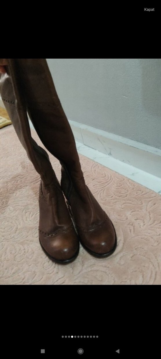 vintage Kahverengi Deri Tokalı Dizüstü Kadın Çizme - Görsel 4