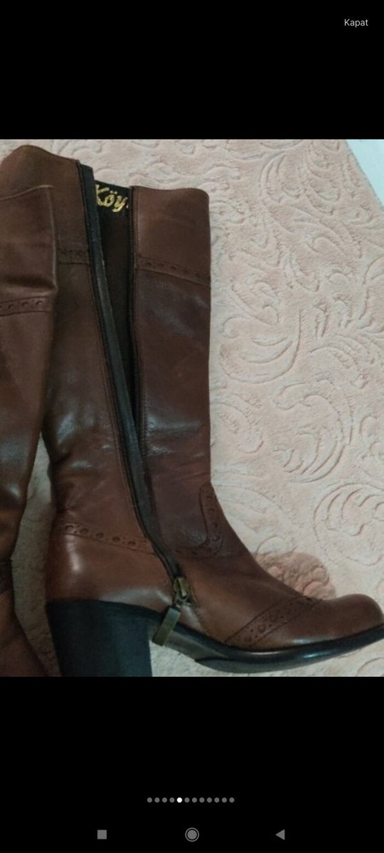 vintage Kahverengi Deri Tokalı Dizüstü Kadın Çizme - Görsel 5