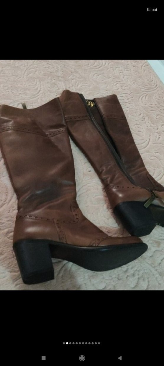 vintage Kahverengi Deri Tokalı Dizüstü Kadın Çizme - Görsel 2
