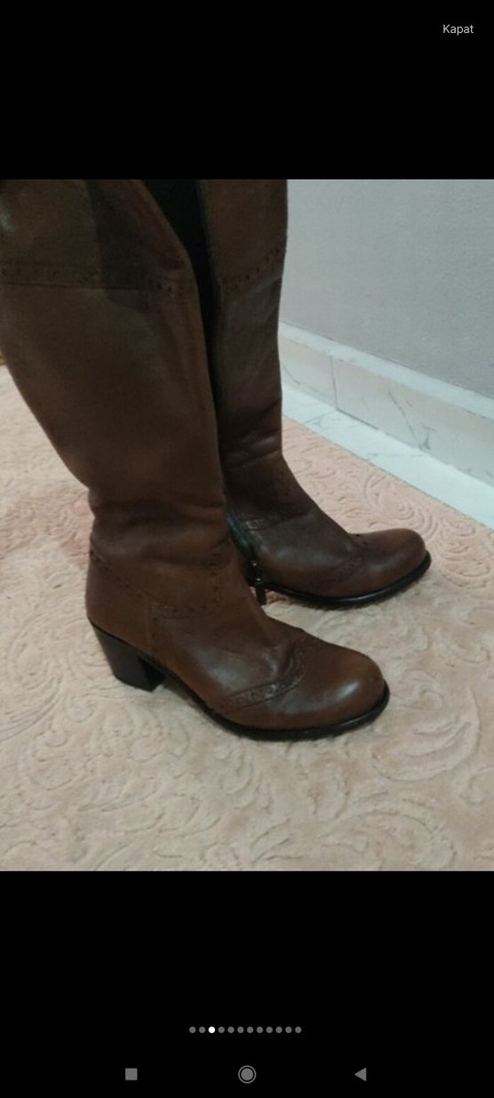 vintage Kahverengi Deri Tokalı Dizüstü Kadın Çizme - Görsel 3
