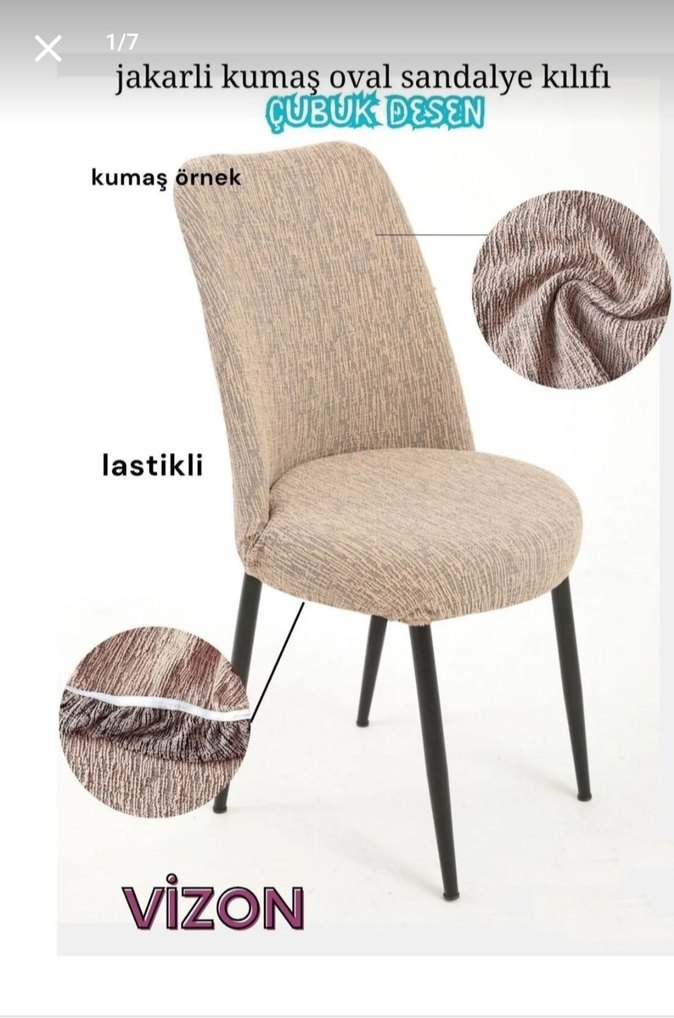 Lastikli Gri Jakarlı Oval Sandalye Kılıfı - Görsel 2