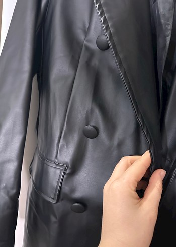 Kadın Siyah Deri Blazer Ceket - Görsel 3