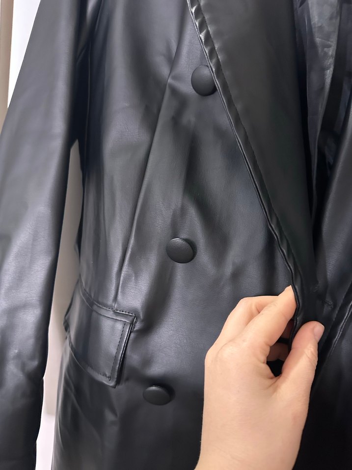 Kadın Siyah Deri Blazer Ceket - Görsel 3