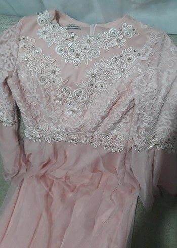 Elefanten Pembe Uzun Kollu Dantel Abiye Elbise