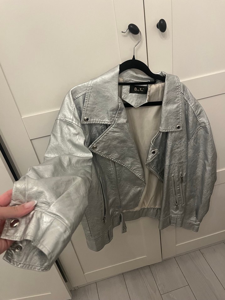 Gri Deri Kadın Ceket - Görsel 2