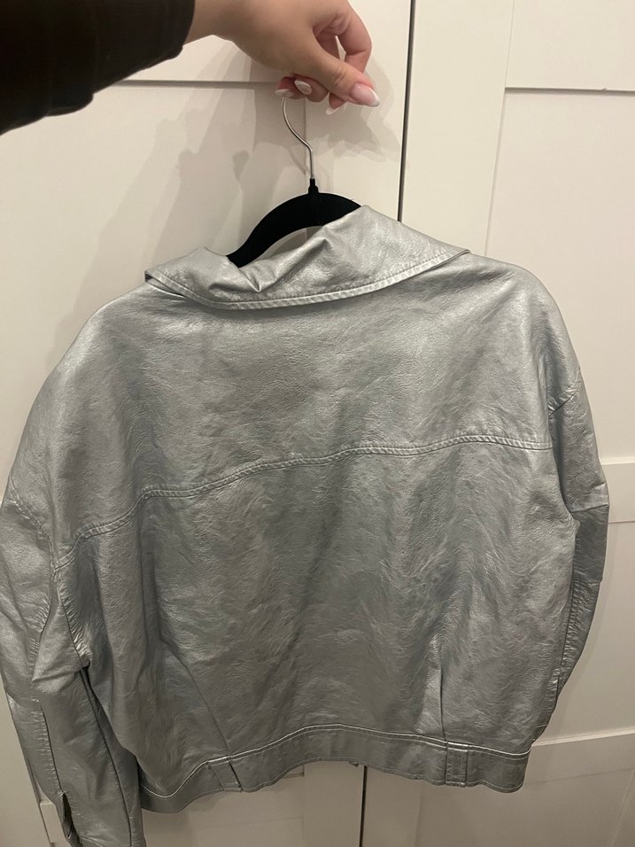 Gri Deri Kadın Ceket - Görsel 4