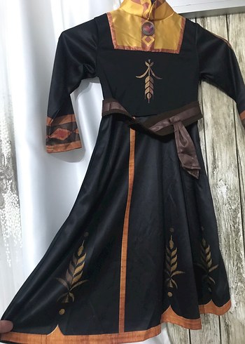 Elsa Kız Çocuk Siyah Kahverengi Nakışlı Elbise
